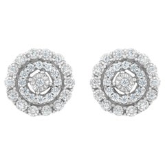 10Kt White Gold 1/2 Carat Double Halo Brilliant Round-Cut Diamond Stud Earrings