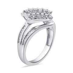 10 Karat White Gold 1/2 Carat Baguette and Round Diamond Ring