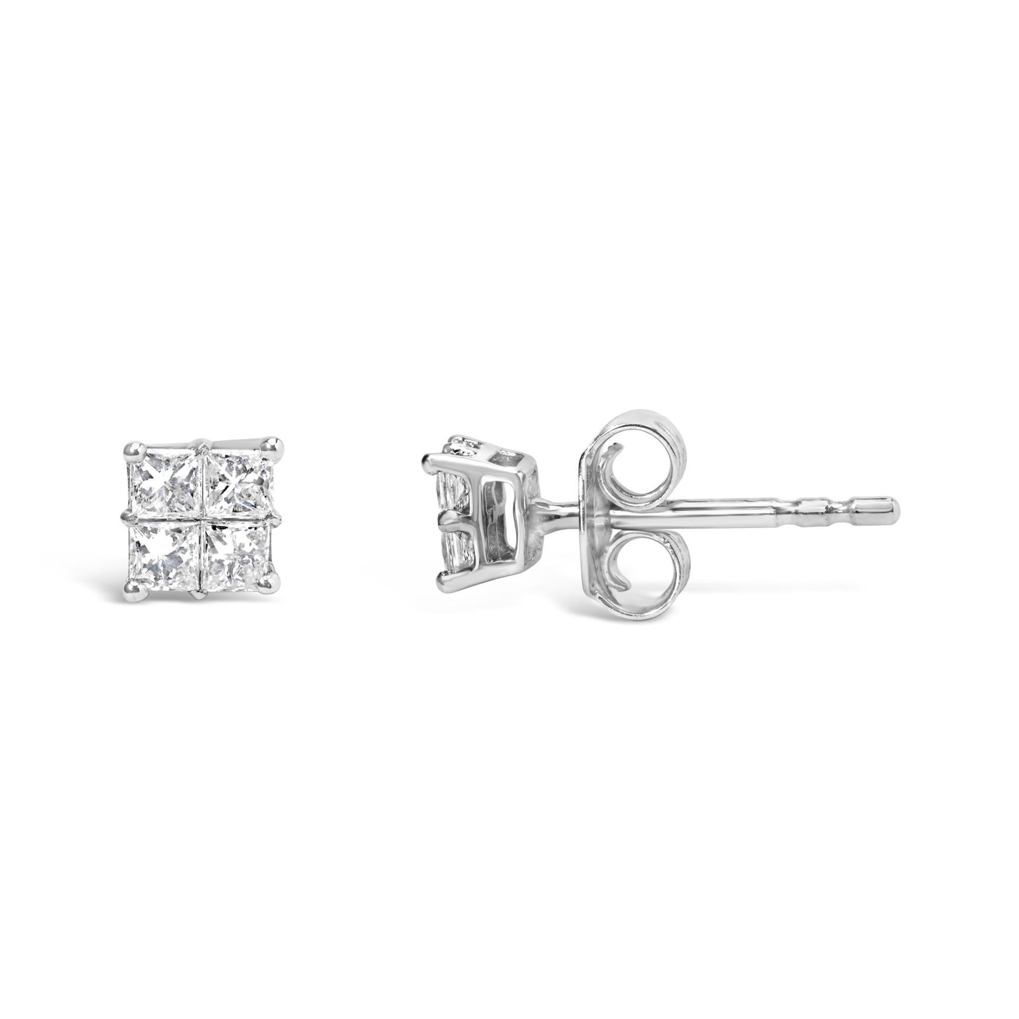 Moderno Orecchino con perno composito in oro bianco 10KT con diamante da 1/4 cttw in vendita