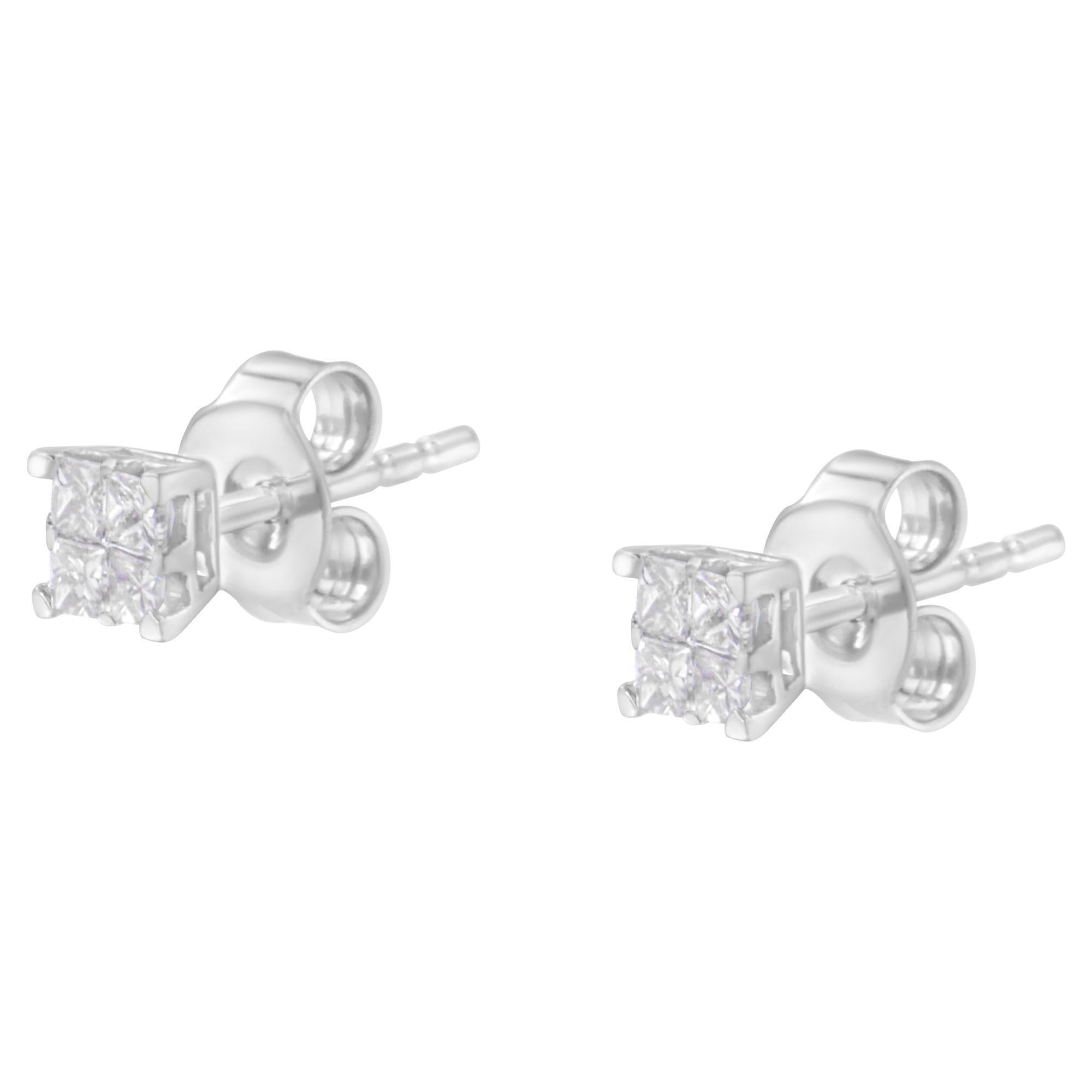 Taglio princess Orecchino con perno composito in oro bianco 10KT con diamante da 1/4 cttw in vendita