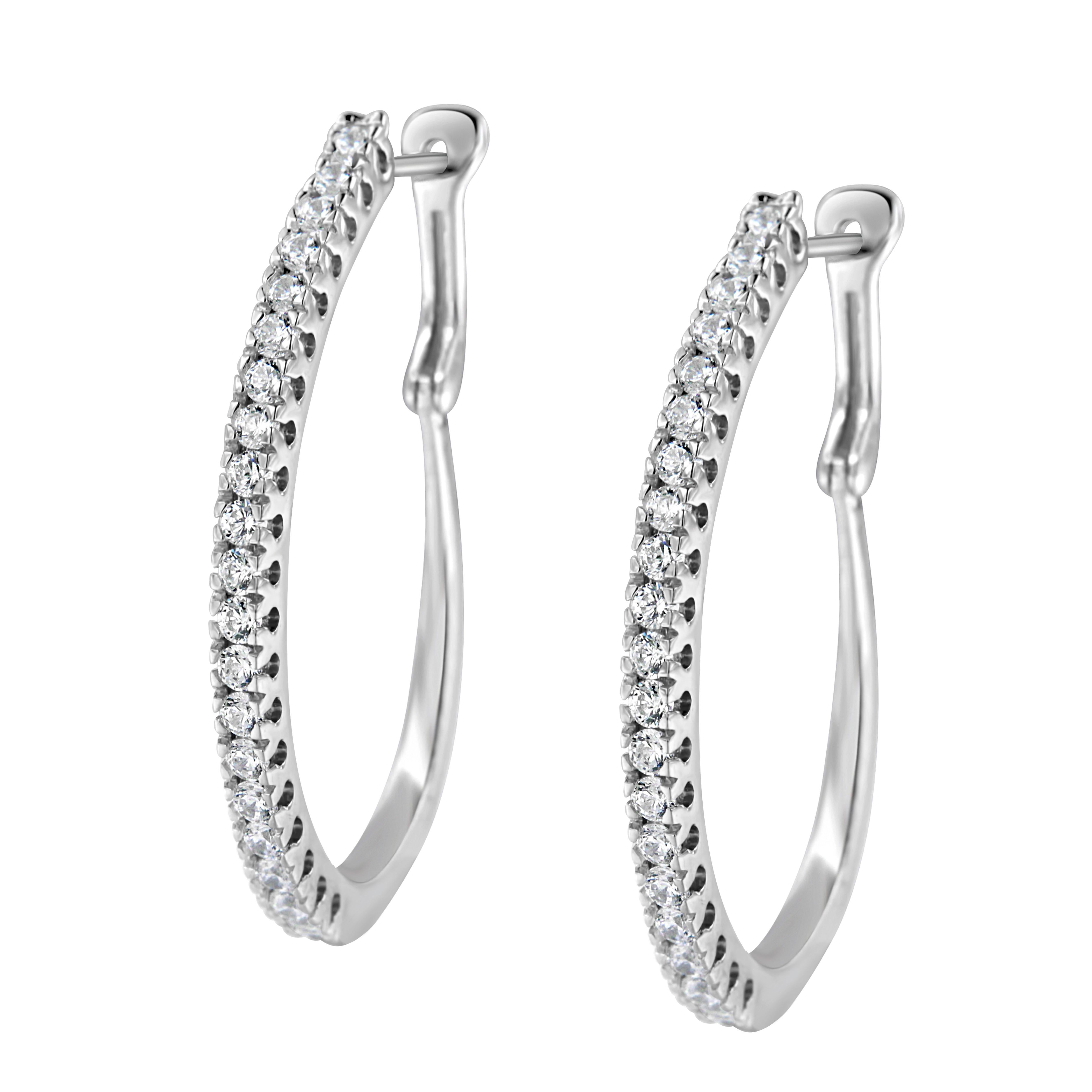 Contemporary 10Kt White Gold 1.0 Carat Diamond Hoop Earrings For Sale