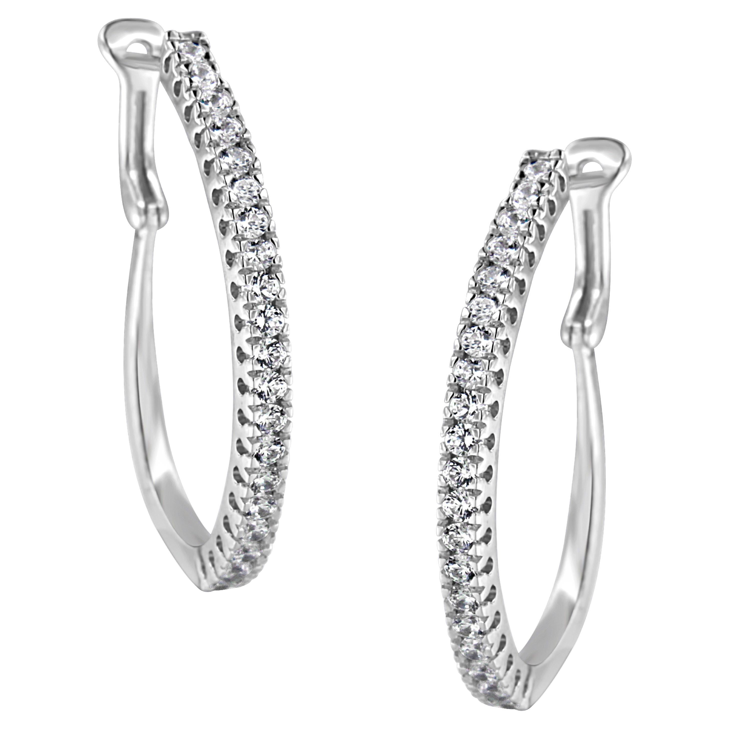 10Kt White Gold 1.0 Carat Diamond Hoop Earrings For Sale