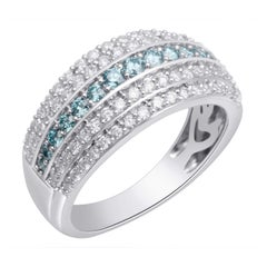 10 Karat White Gold 1 Carat Round Aqua and White Diamond Band Ring