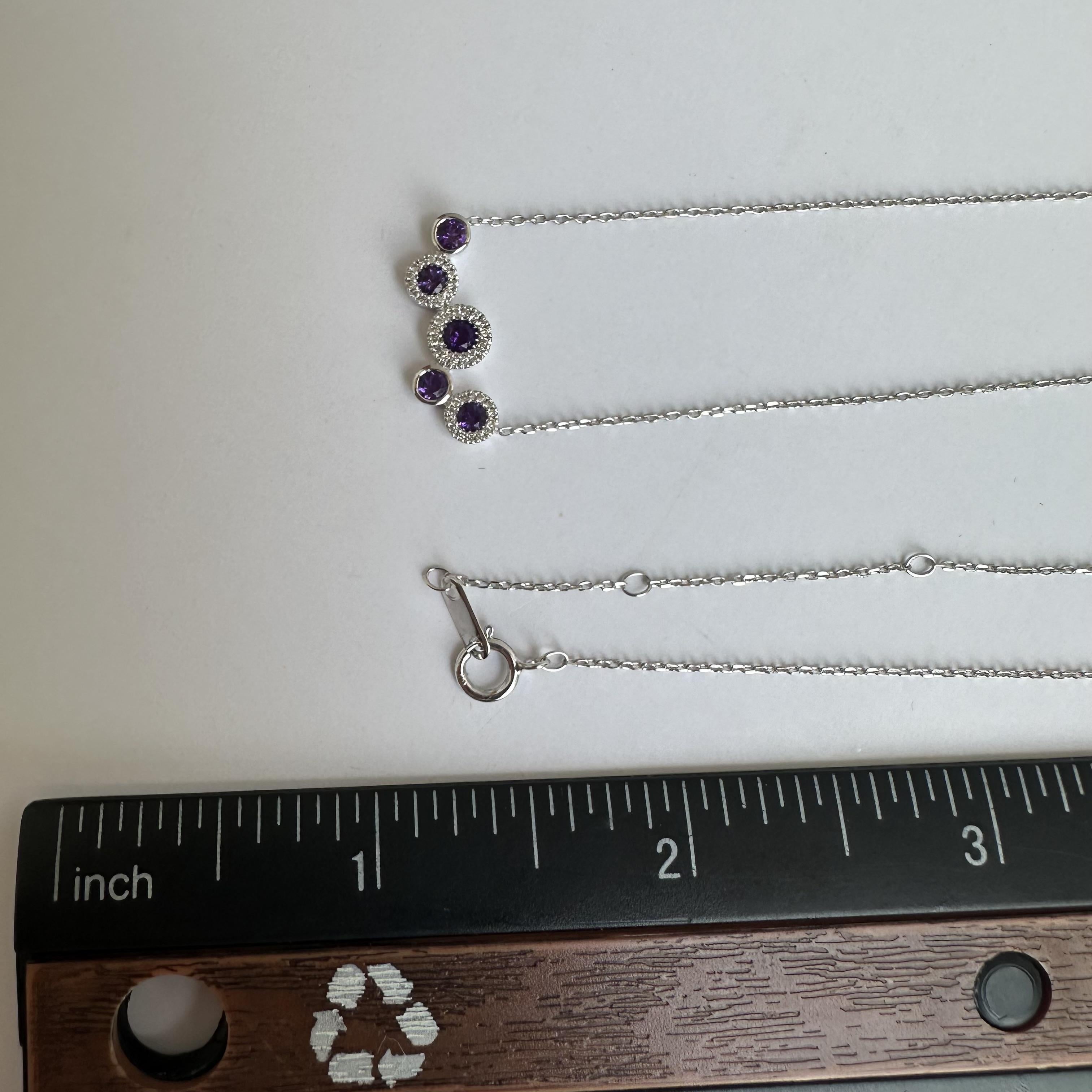 10kt White Gold Amethyst and Diamond Necklace, New In New Condition In West Hempstead, NY
