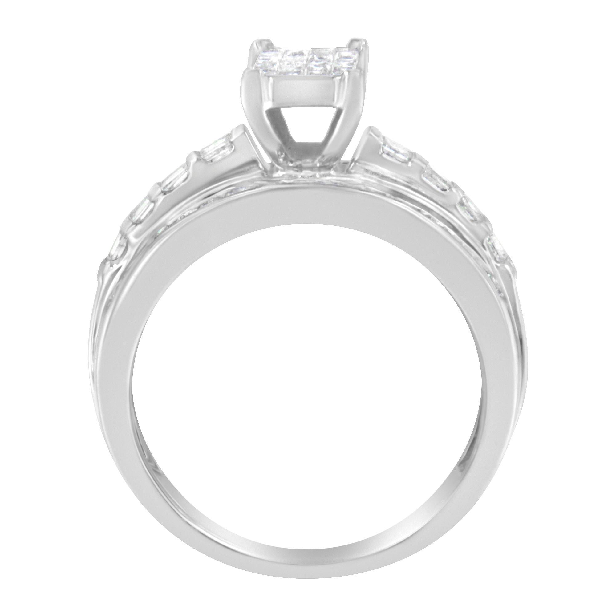 Modern 10KT White Gold Diamond Composite Ring (1 cttw, H-I Color, SI2-I1 Clarity) For Sale