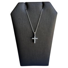 10kt White Gold Diamond Cross Necklace - 0.15ctw GH SI Round Diamonds, 18 Inches