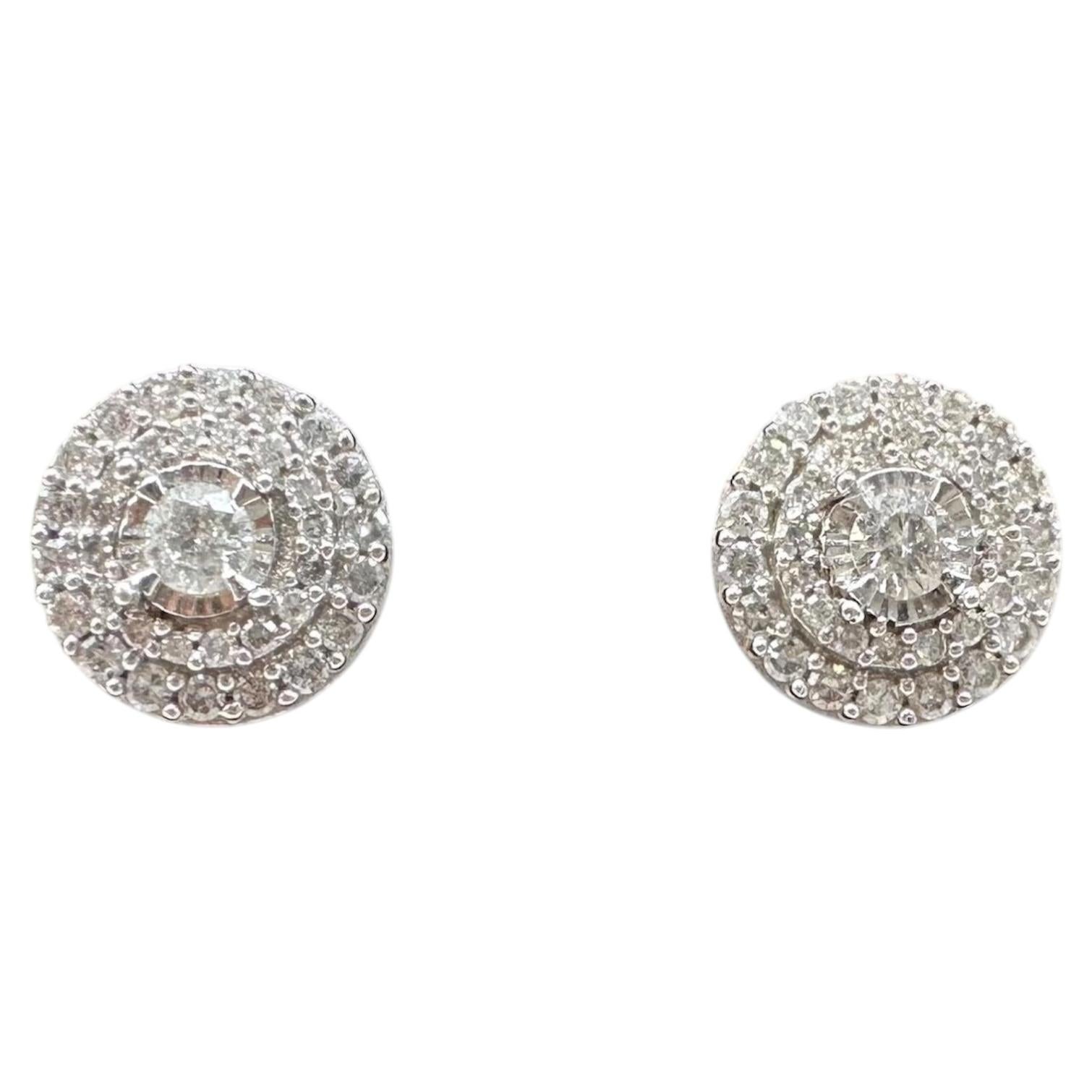 Clous d'oreilles halo de diamants en or blanc 10 carats - 0,50 carat poids total GH SI2-I1 diamants, neuves