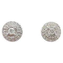 10kt White Gold Diamond Halo Stud Earrings - 0.50ctw GH SI2-I1 Diamonds, New