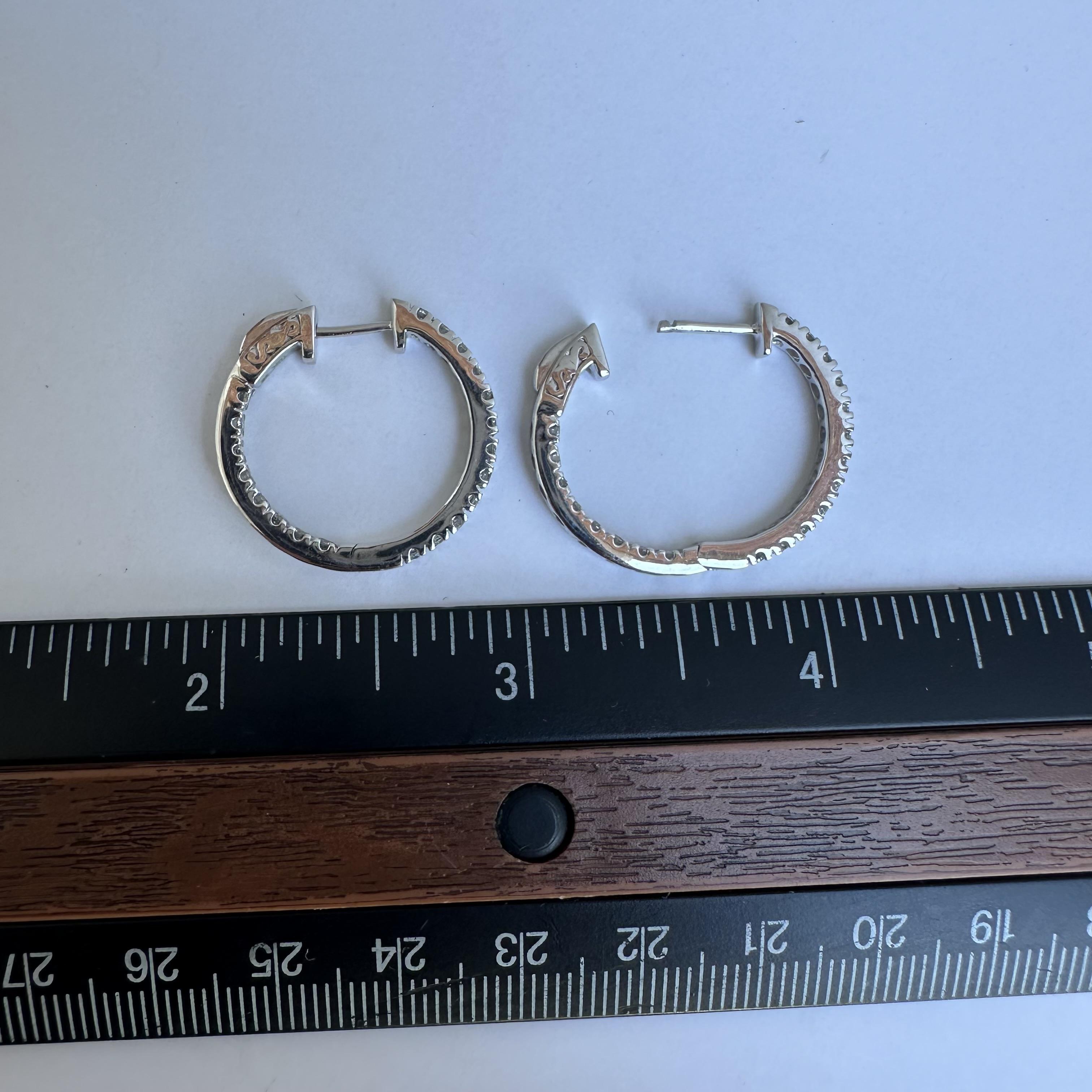 Créoles intérieures/extérieures en or blanc 10 carats - 1,50 carat de diamants, neuves Pour femmes en vente