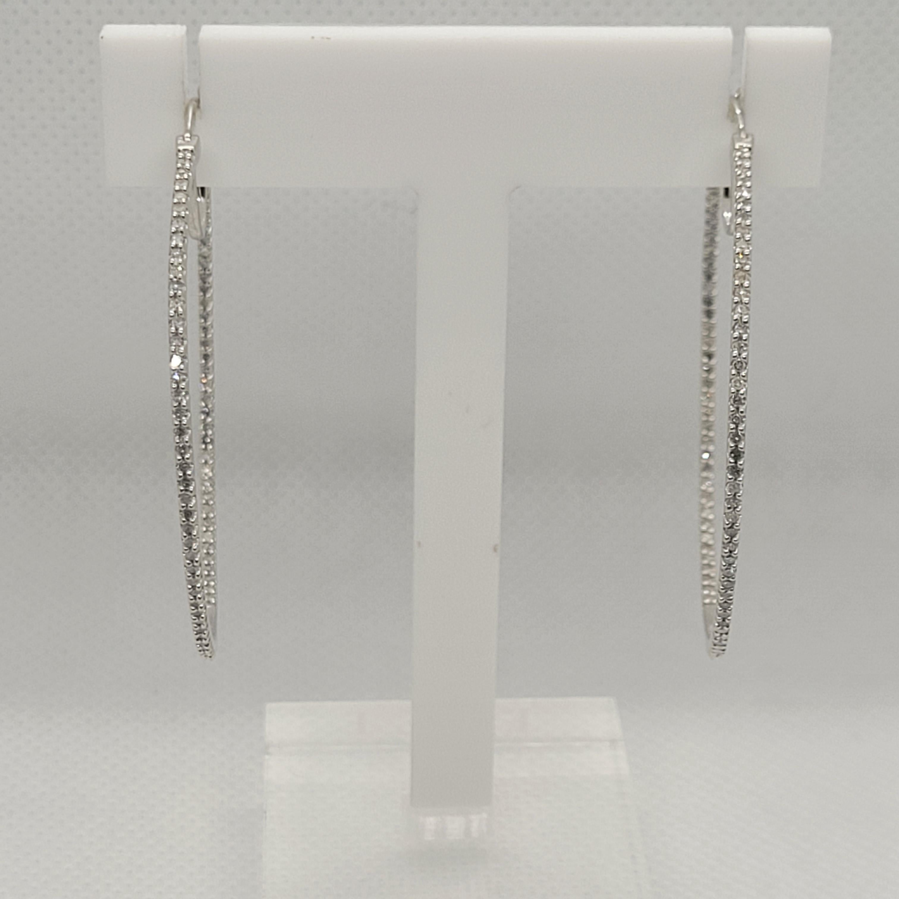 10kt White Gold Large 2.00cttw Diamond Hoop Earrings, Inside Out Design, 48mm In Good Condition For Sale In Rancho Santa Fe, CA