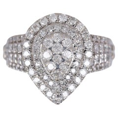 Vintage 10Kt White Gold ONE Carat Diamond Cluster Engagement Ring Size 7