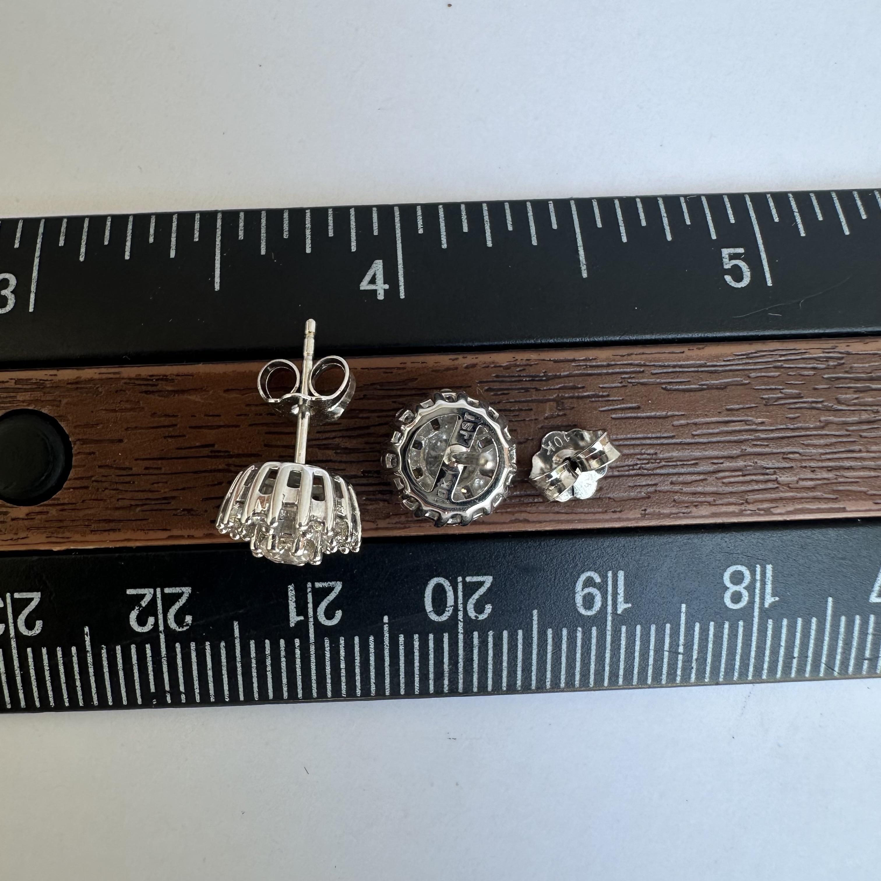 Women's 10kt White Gold Round and Baguette Cut Diamond Stud Earrings - 0.75ctw Diamonds For Sale
