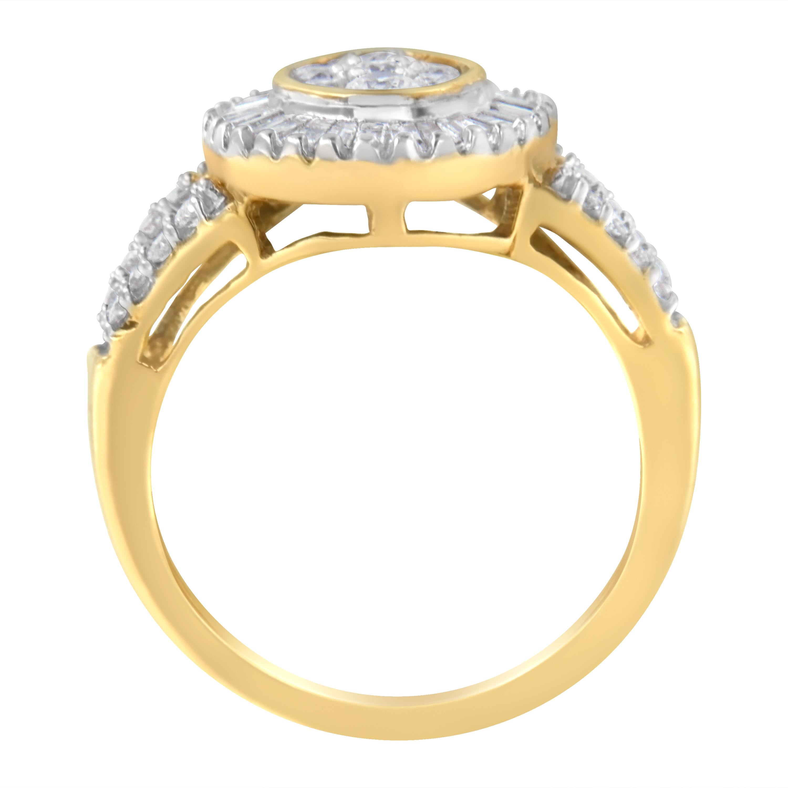 Contemporary 10kt Yellow Gold 1.00 Carat Diamond Cocktail Ring For Sale