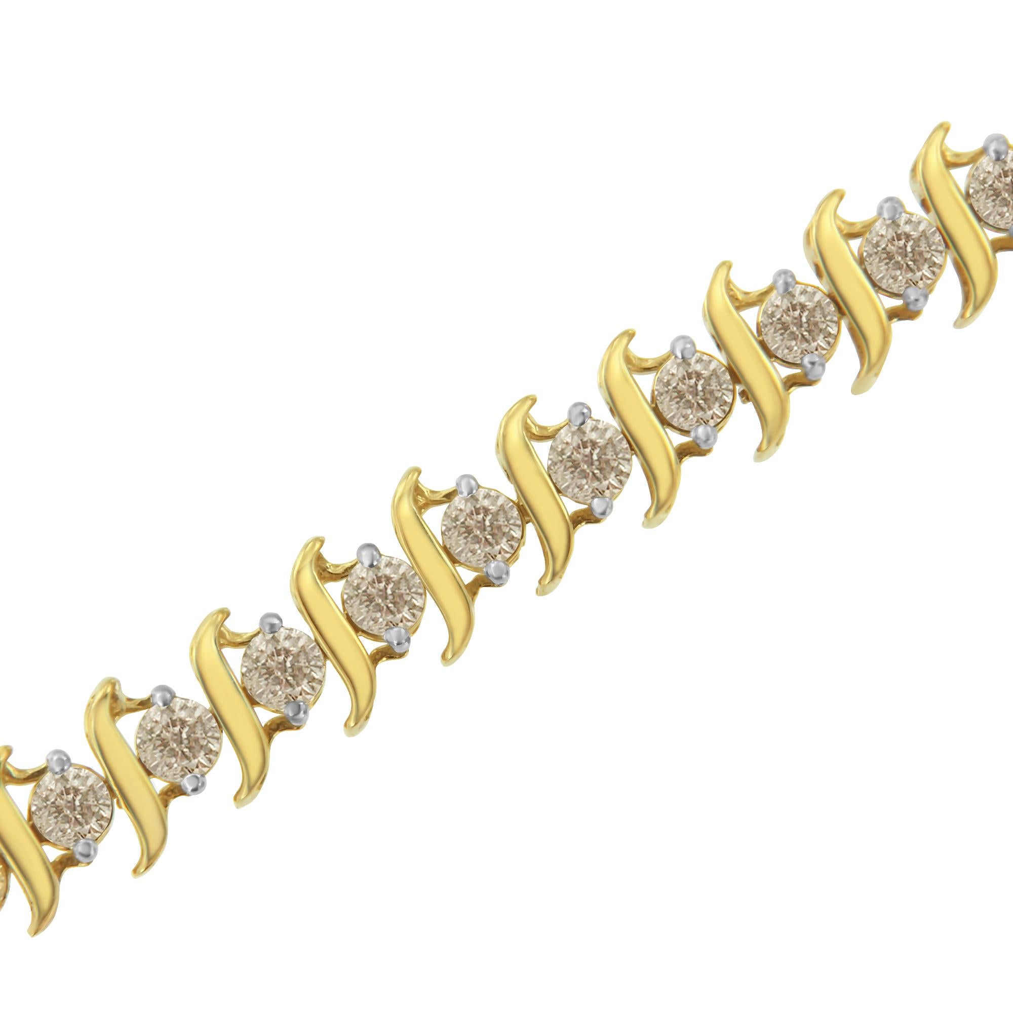 Modern 10KT Yellow Gold 3.0 Carat Diamond S-Link Bracelet (J-K Color, I2-I3 Clarity) For Sale