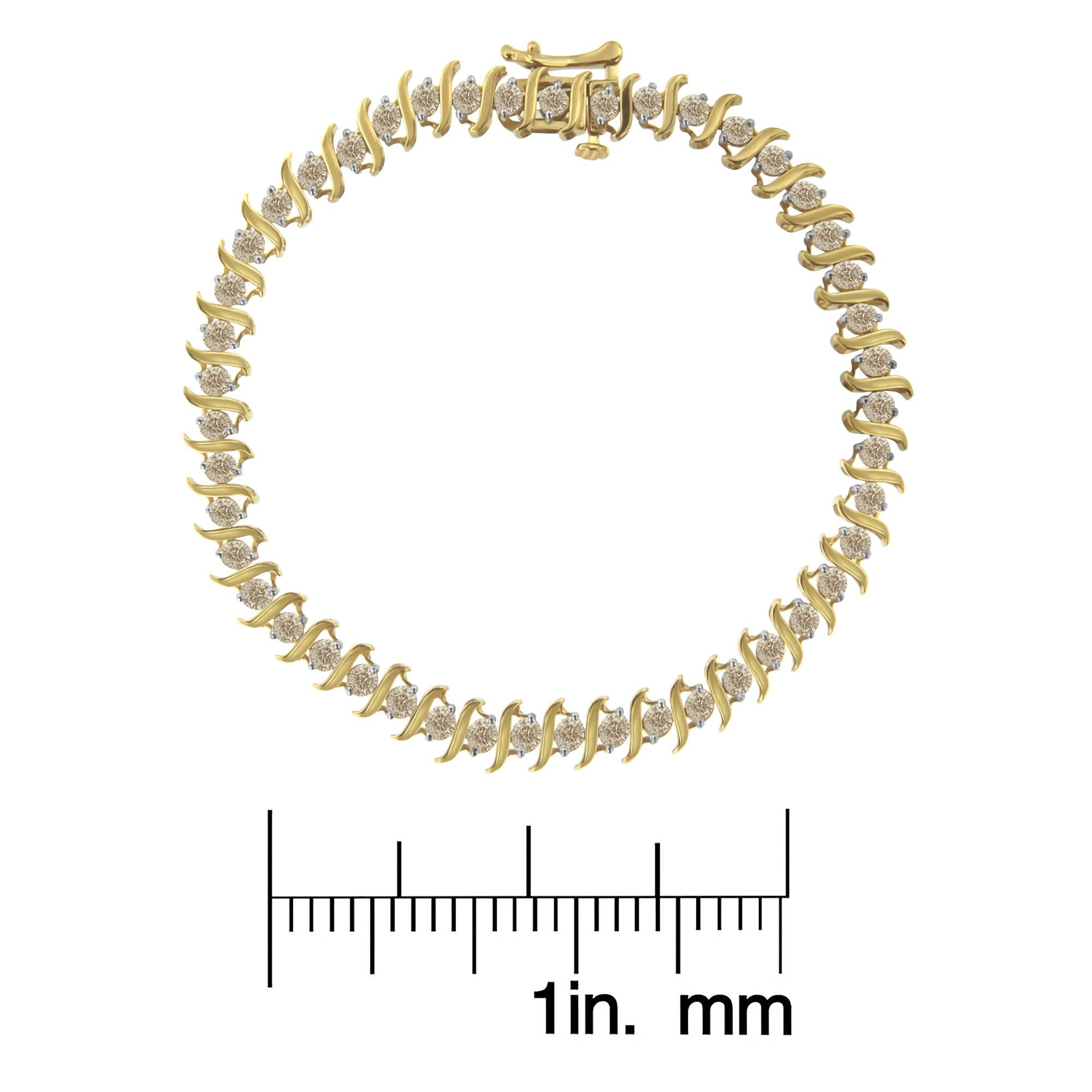 10KT Yellow Gold 3.0 Carat Diamond S-Link Bracelet (J-K Color, I2-I3 Clarity) In New Condition For Sale In New York, NY
