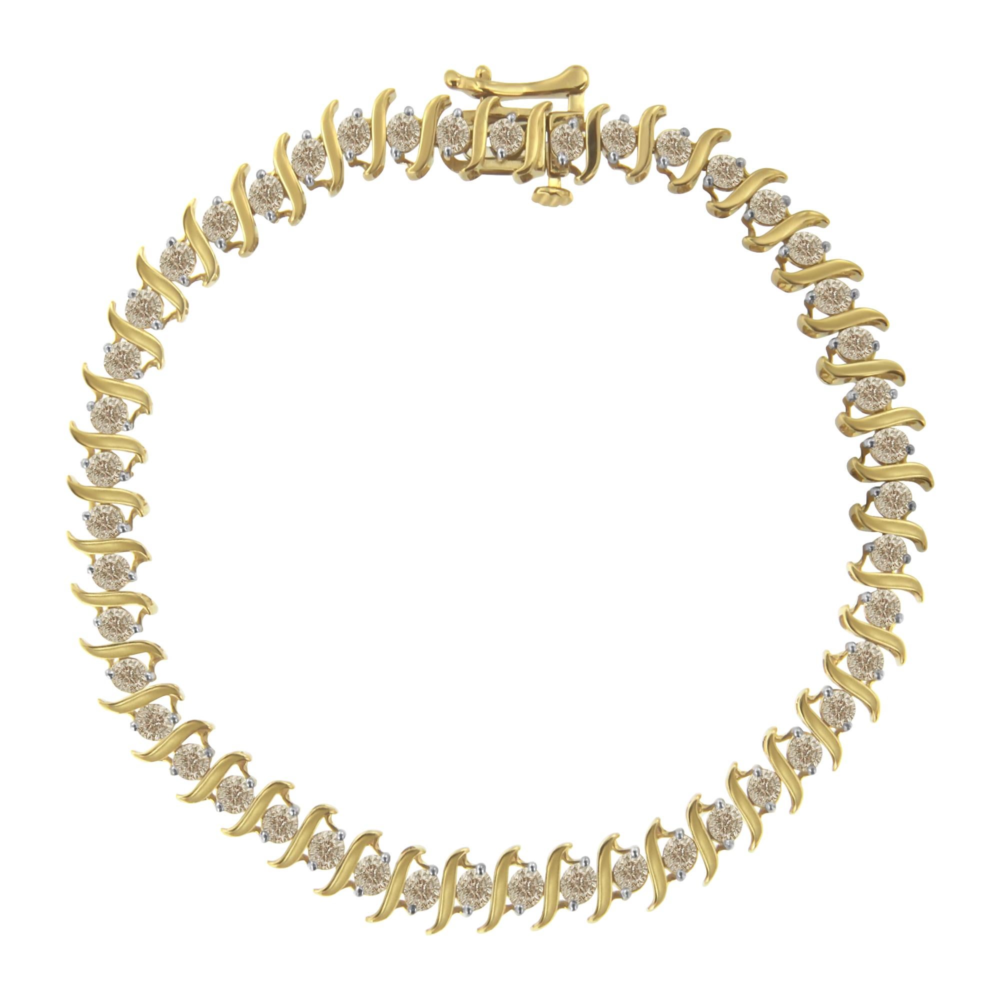 Bracelet à maillons S en or jaune 10 carats avec diamants de 3,0 carats (couleur J-K, pureté I2-I3)