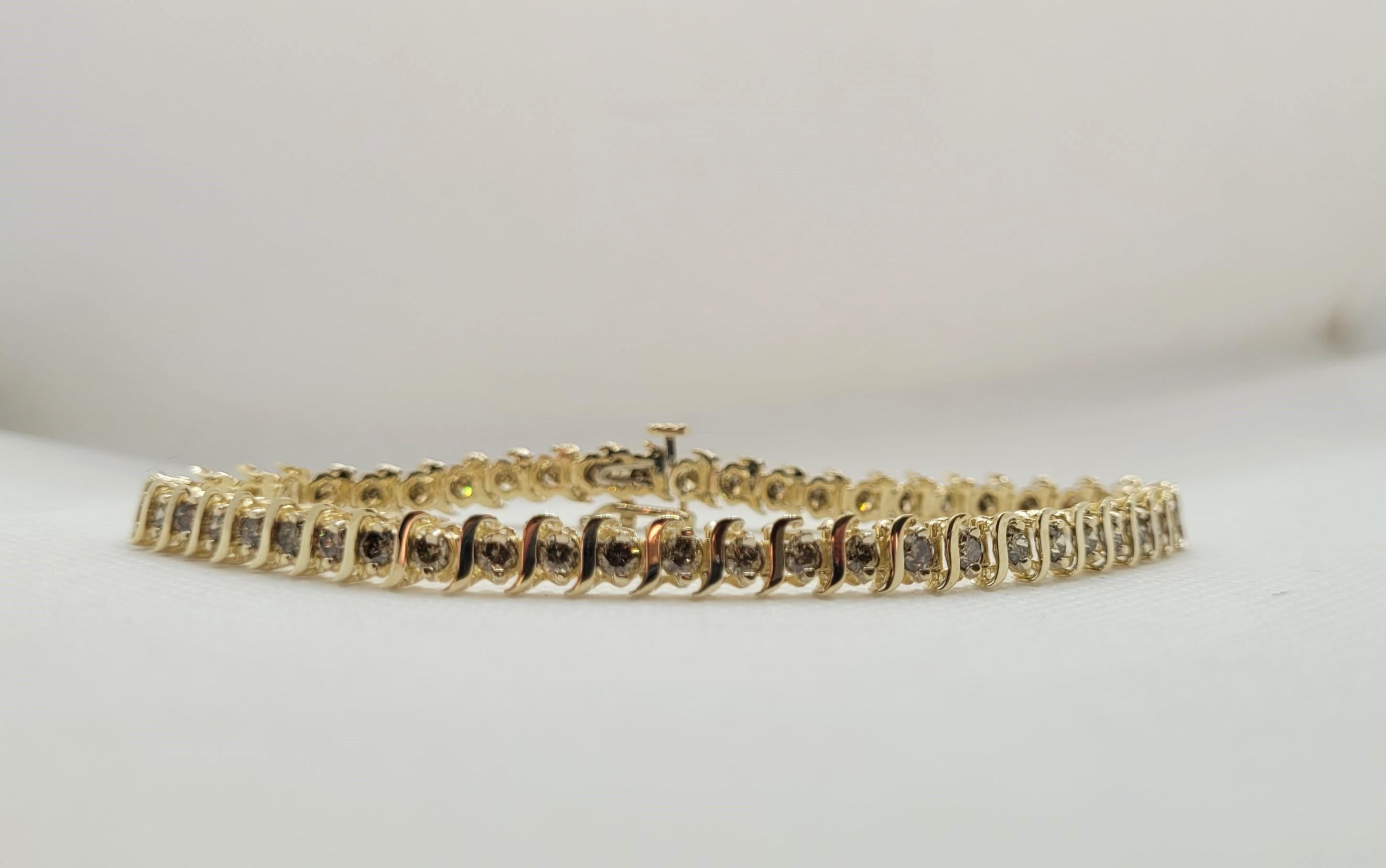 10kt Yellow Gold 4.50cttw Round Brilliant Diamond Tennis Bracelet, 