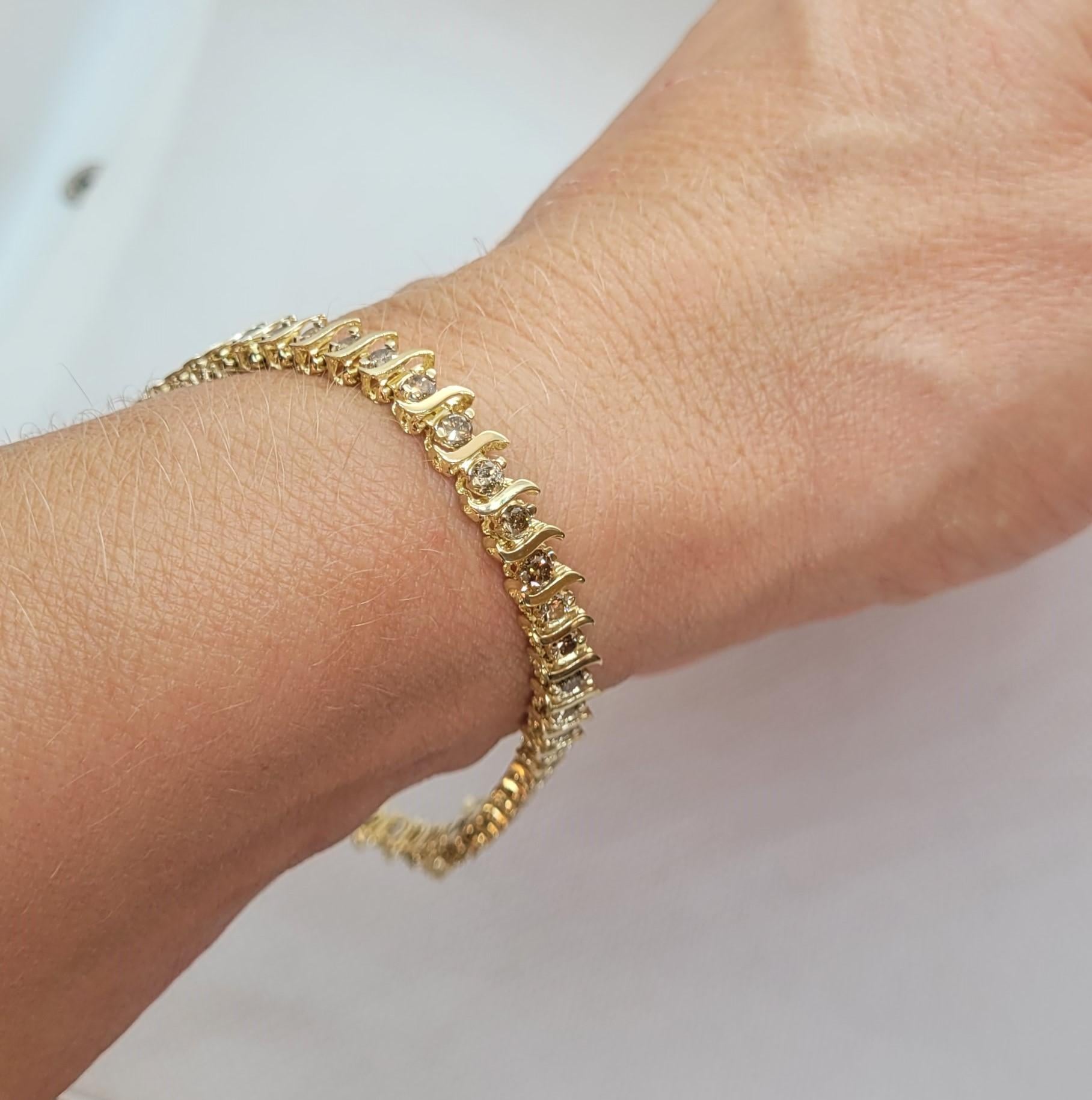 10kt Yellow Gold 4.50cttw Round Brilliant Diamond Tennis Bracelet, 