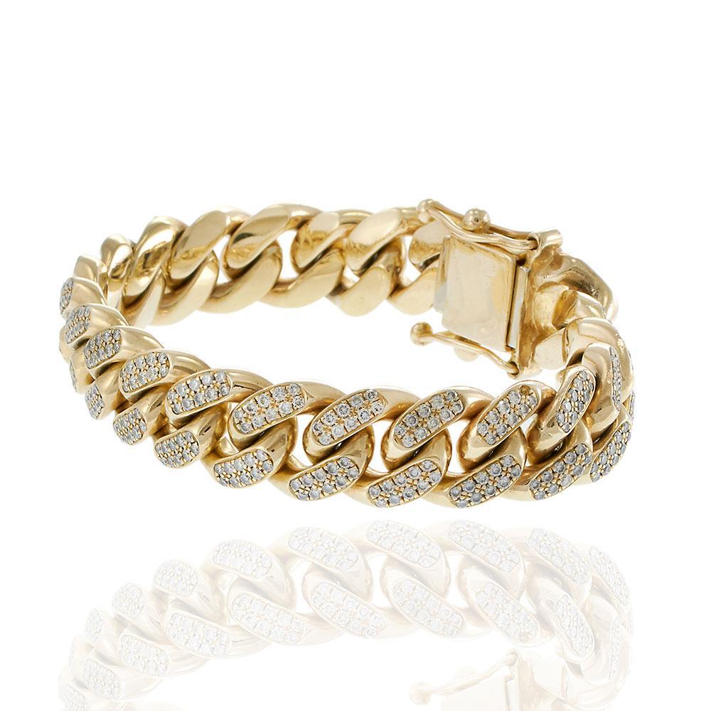 Bracelet à maillons cubains en or jaune 10KT avec diamants pavés Unisexe en vente