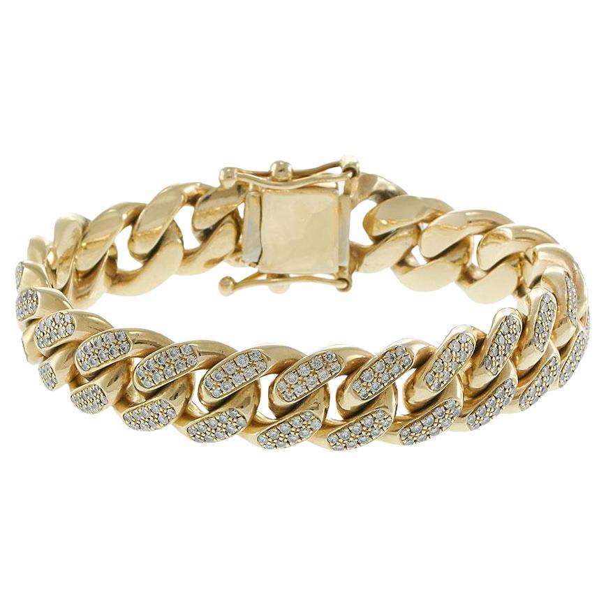 Bracelet à maillons cubains en or jaune 10KT avec diamants pavés en vente
