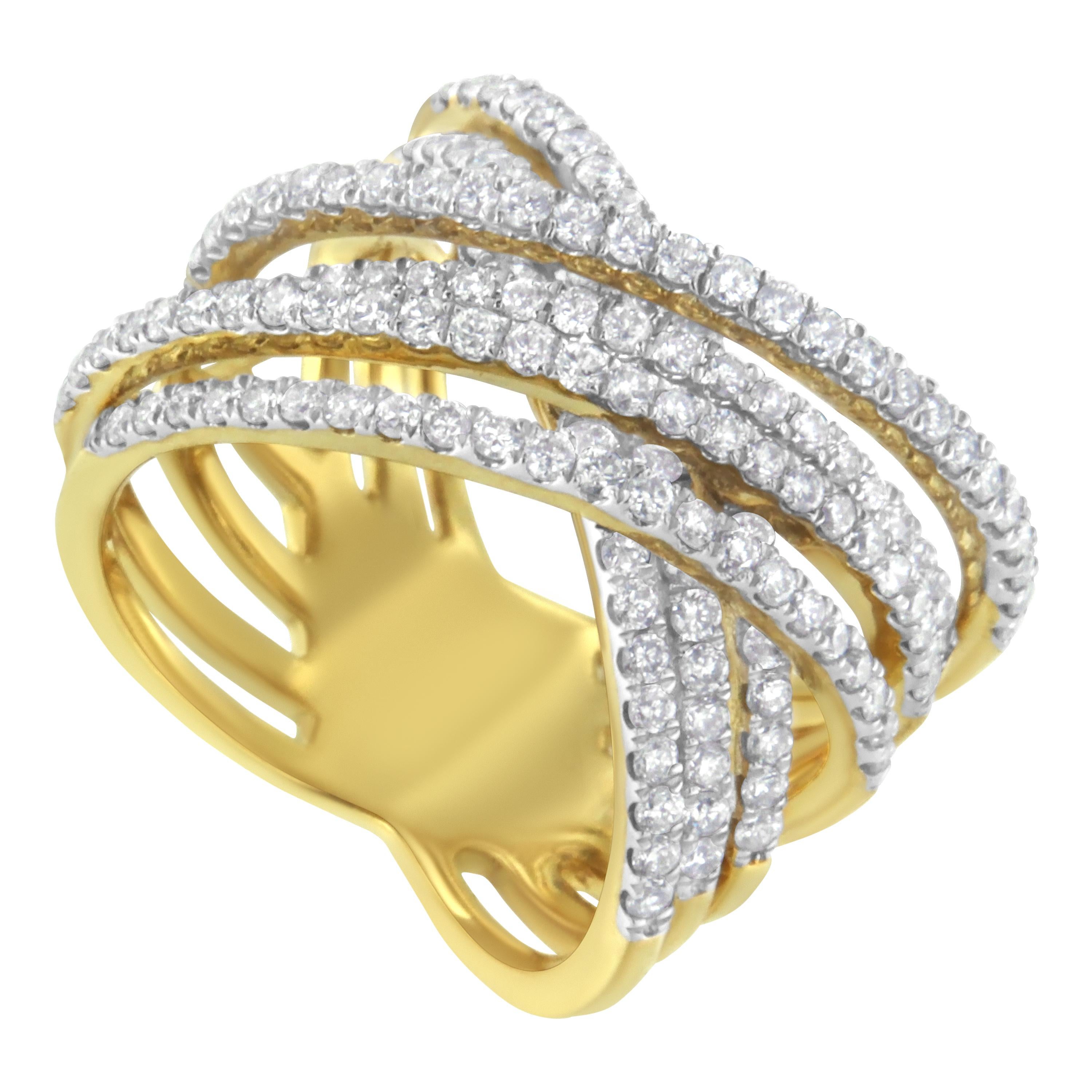 Moderno Anello con diamante bypass in oro giallo 10KT (1 5/8 cttw, colore H-I, purezza SI2-I1) in vendita