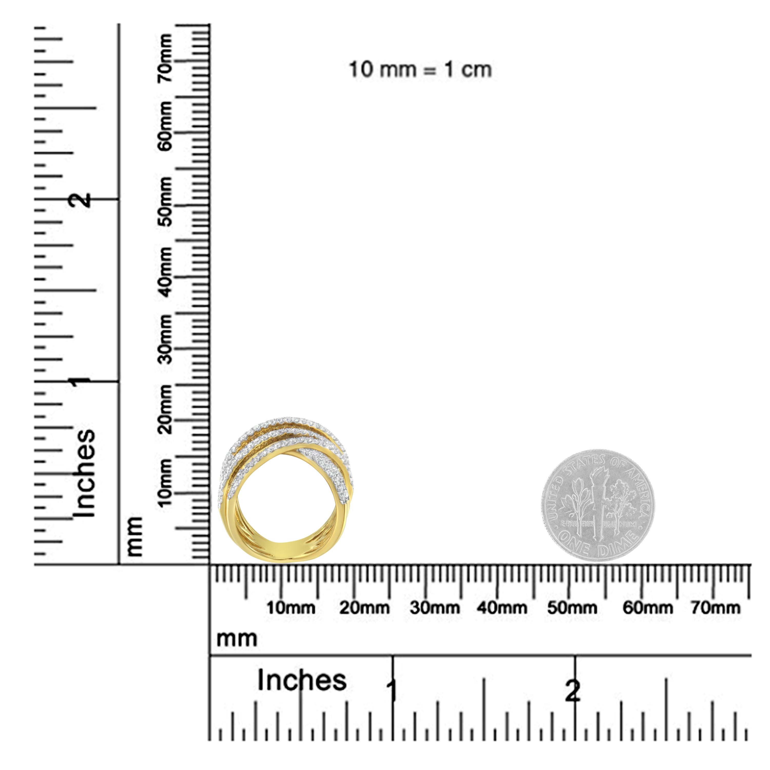 Taglio rotondo Anello con diamante bypass in oro giallo 10KT (1 5/8 cttw, colore H-I, purezza SI2-I1) in vendita