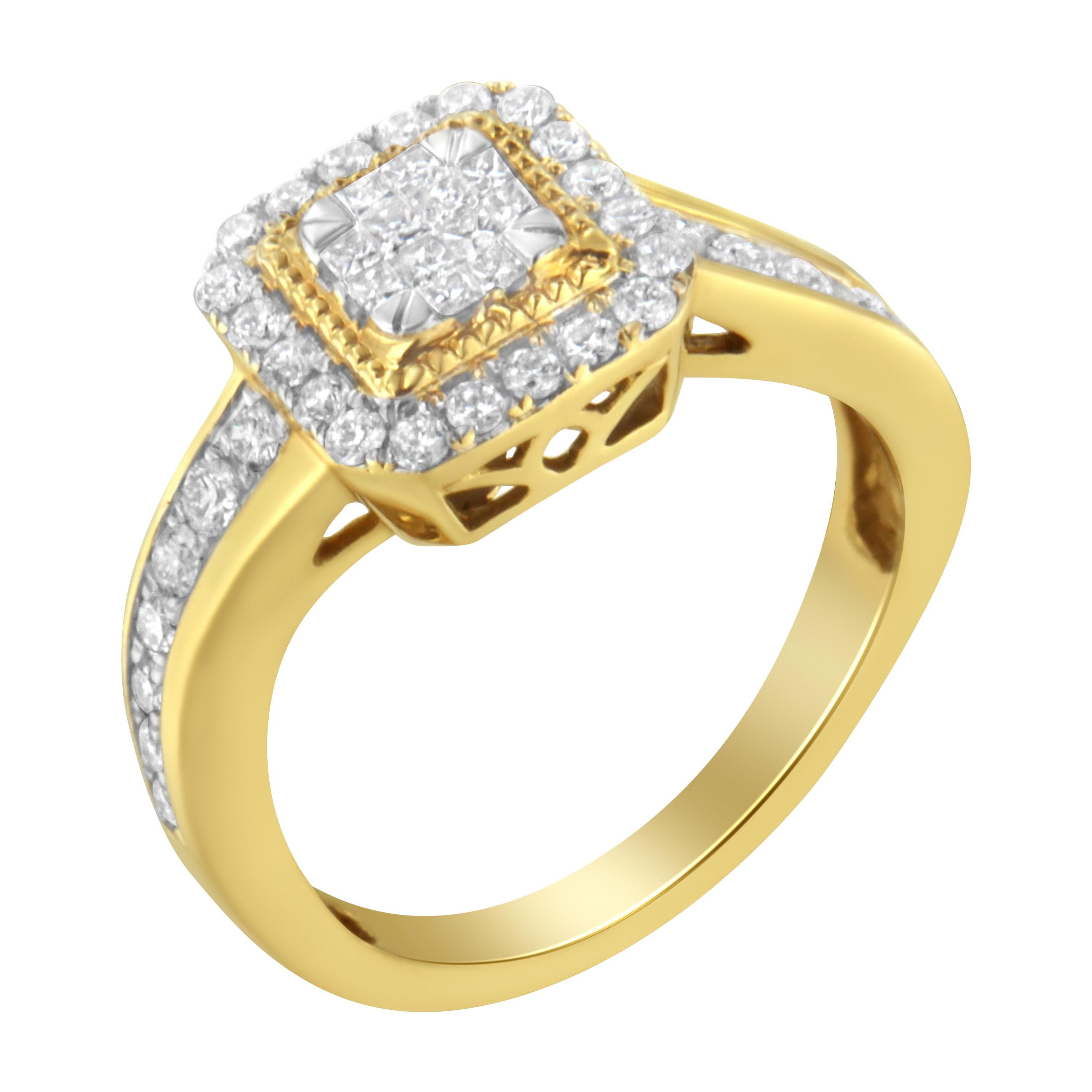 Moderno Anello Cocktail con diamanti in oro giallo 10KT (5/8 cttw, colore H-I, purezza SI2-I1) in vendita