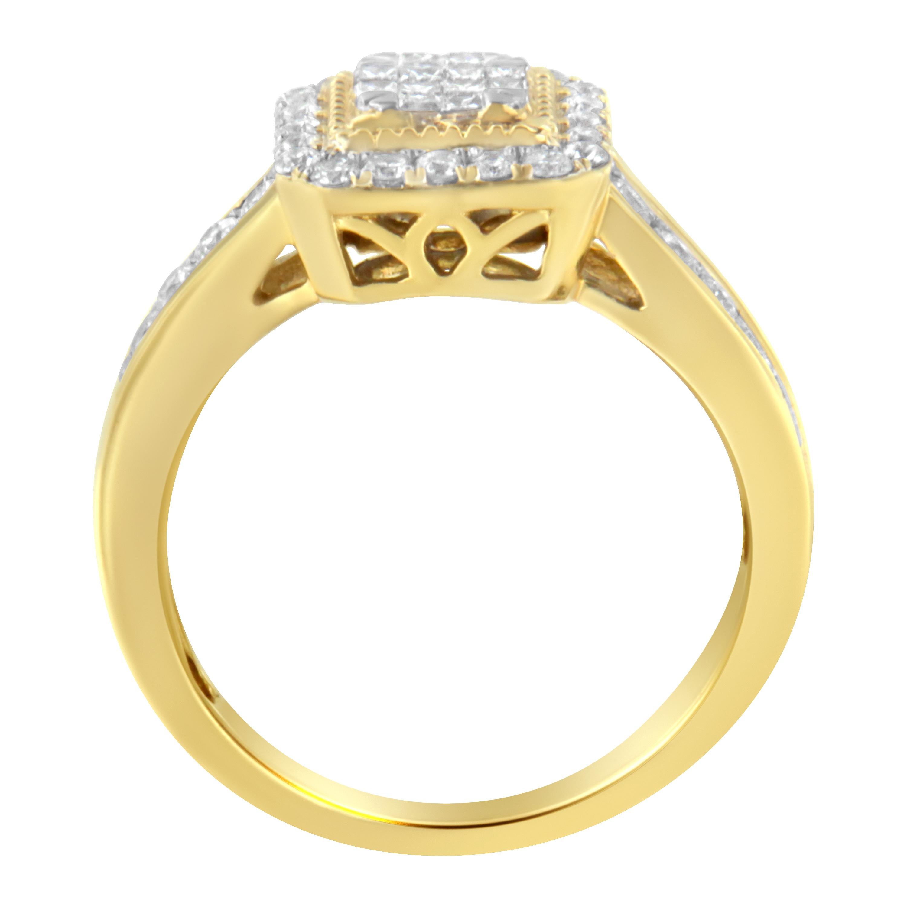 Taglio rotondo Anello Cocktail con diamanti in oro giallo 10KT (5/8 cttw, colore H-I, purezza SI2-I1) in vendita