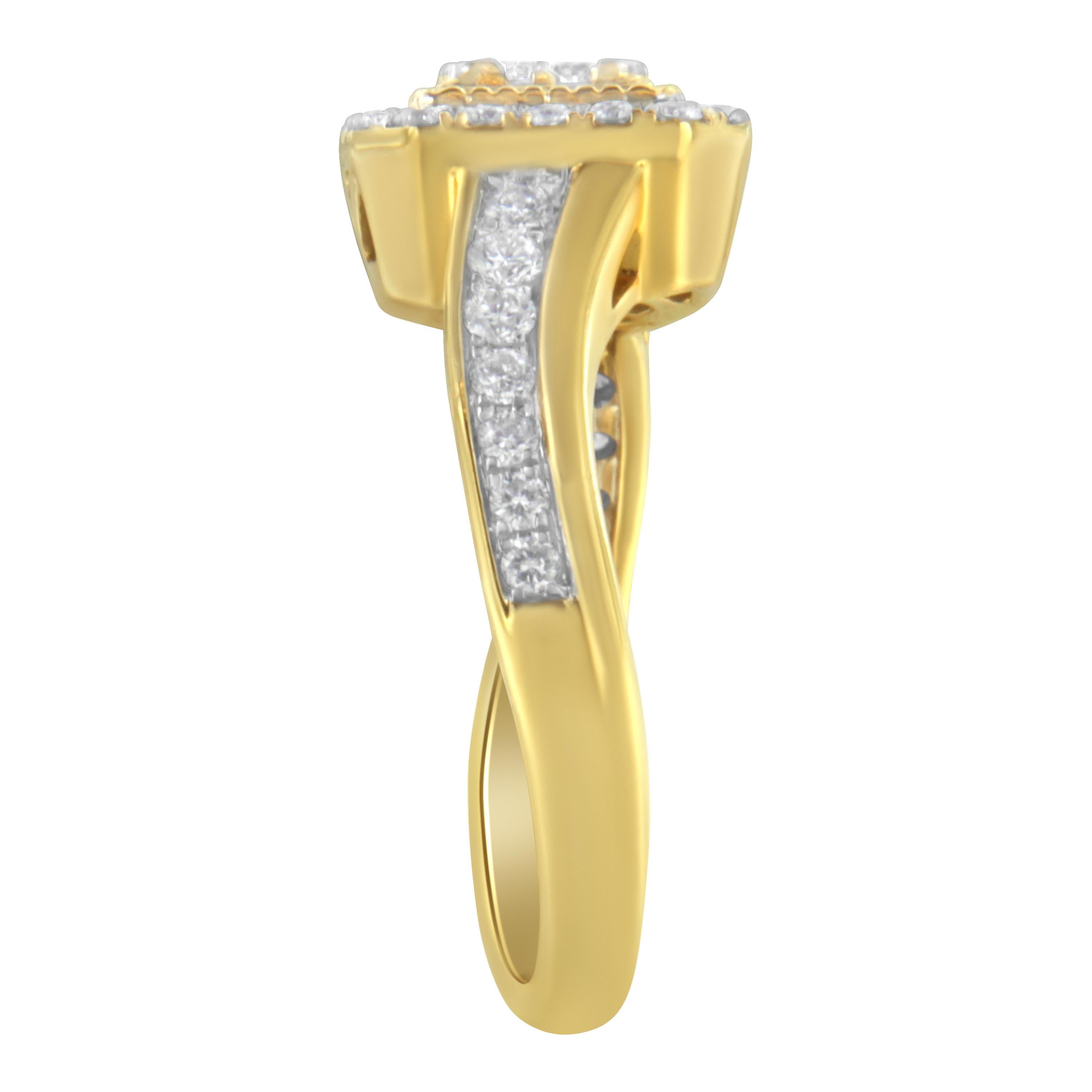 Anello Cocktail con diamanti in oro giallo 10KT (5/8 cttw, colore H-I, purezza SI2-I1) In condizioni Nuovo in vendita a New York, NY