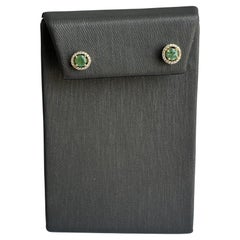10kt Yellow Gold Emerald and Diamond Halo Stud Earrings - 0.50ctw Emeralds