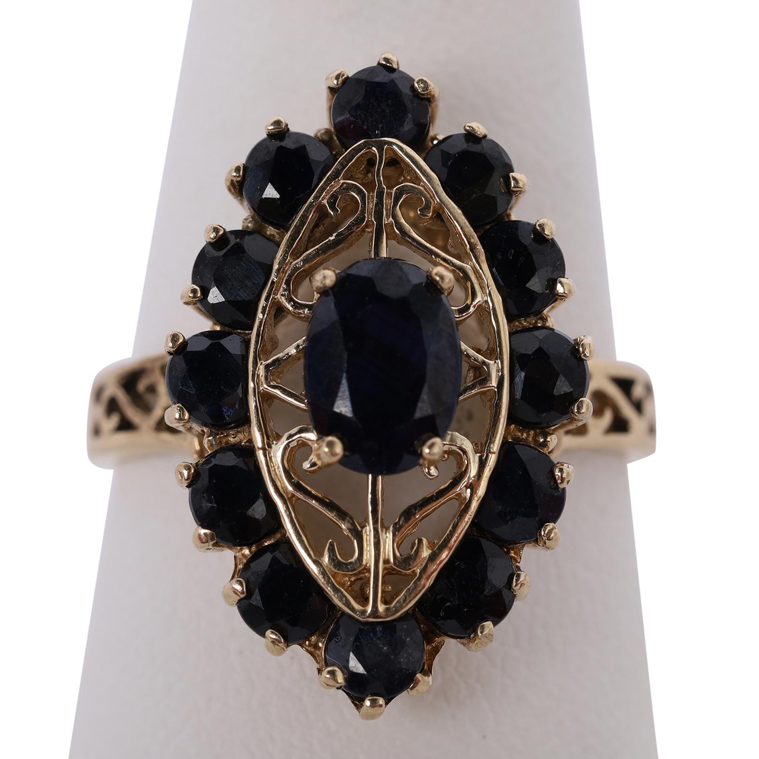 10Kt Yellow Gold Natural Sapphire Filigree Style Ring Size 7.25 For Sale 4