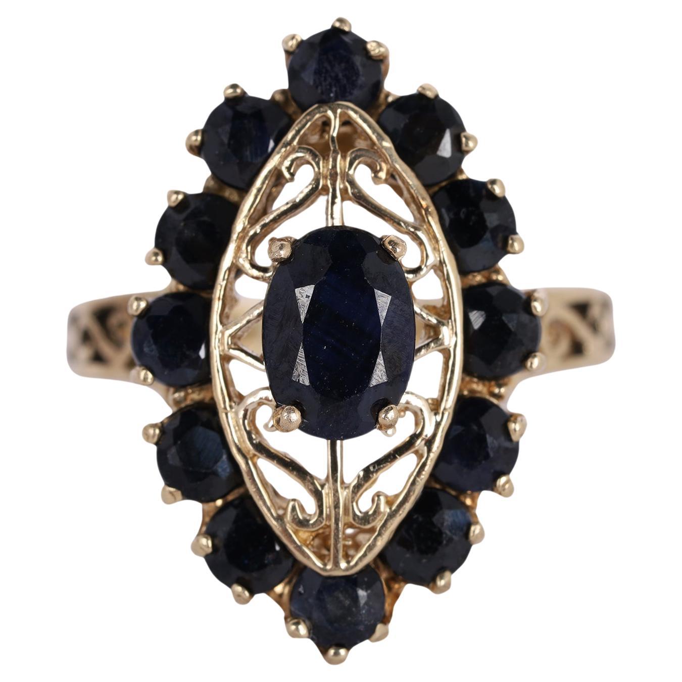 10Kt Yellow Gold Natural Sapphire Filigree Style Ring Size 7.25 For Sale