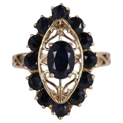 10Kt Yellow Gold Natural Sapphire Filigree Style Ring Size 7.25