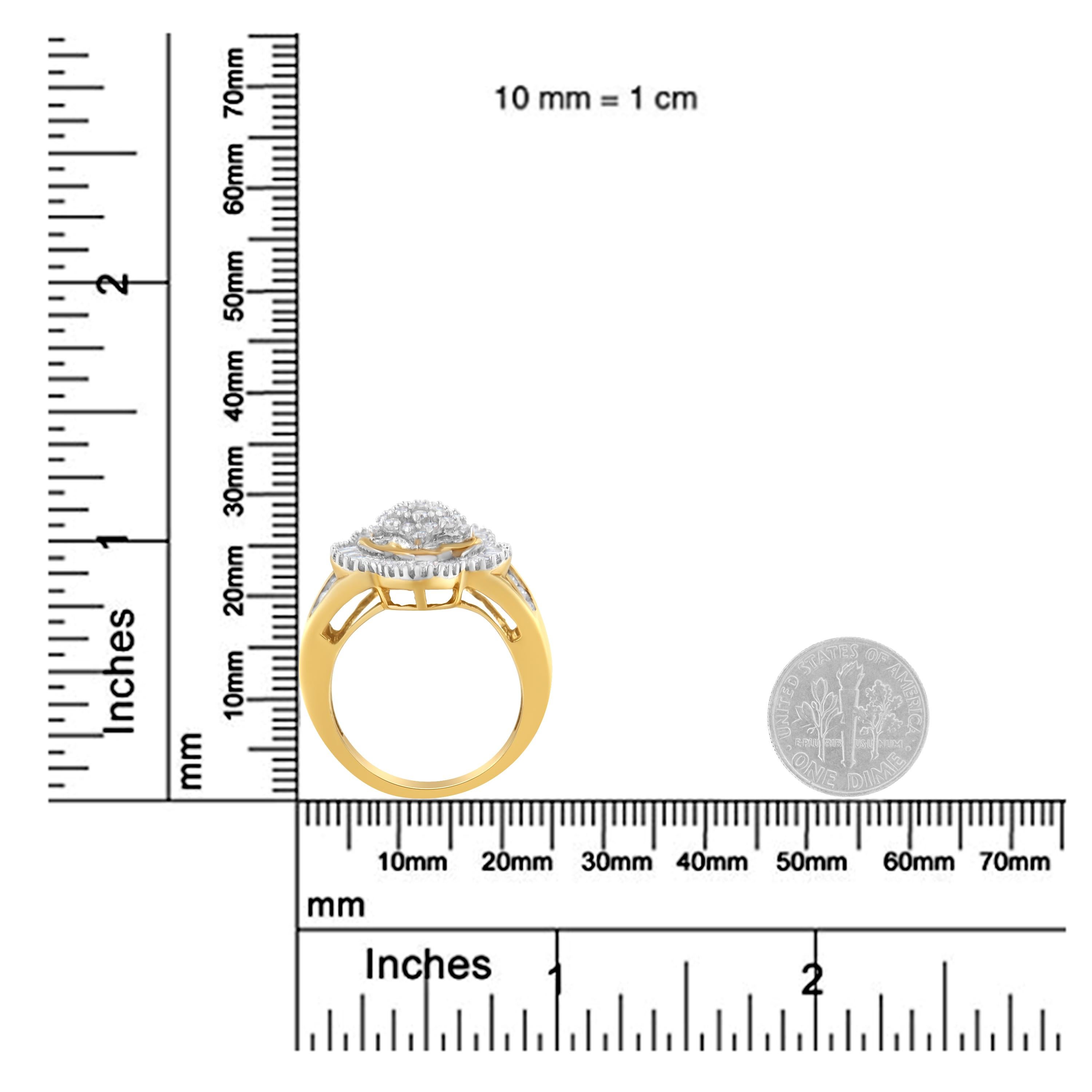 Anello Ballerina in oro giallo 10KT con diamante rotondo e taglio baguette da 1 cttw In condizioni Nuovo in vendita a New York, NY
