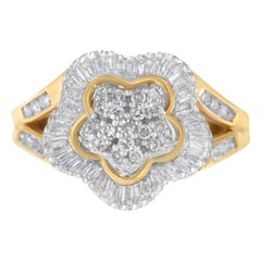 Anillo Bailarina de Oro Amarillo de 10 KT con Diamantes Redondos y Baguette talla 1 cttw