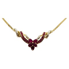 Used 10kt Yellow Gold Ruby Diamond Necklace 17.5 In, 1.75cttw Rubies, .05cttw Diamond