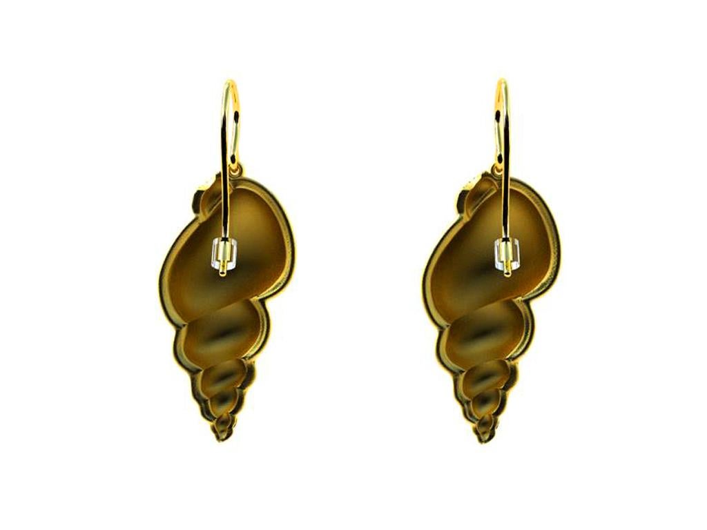 Contemporary 10 Karat Yellow Gold Tulip Shell Earrings For Sale