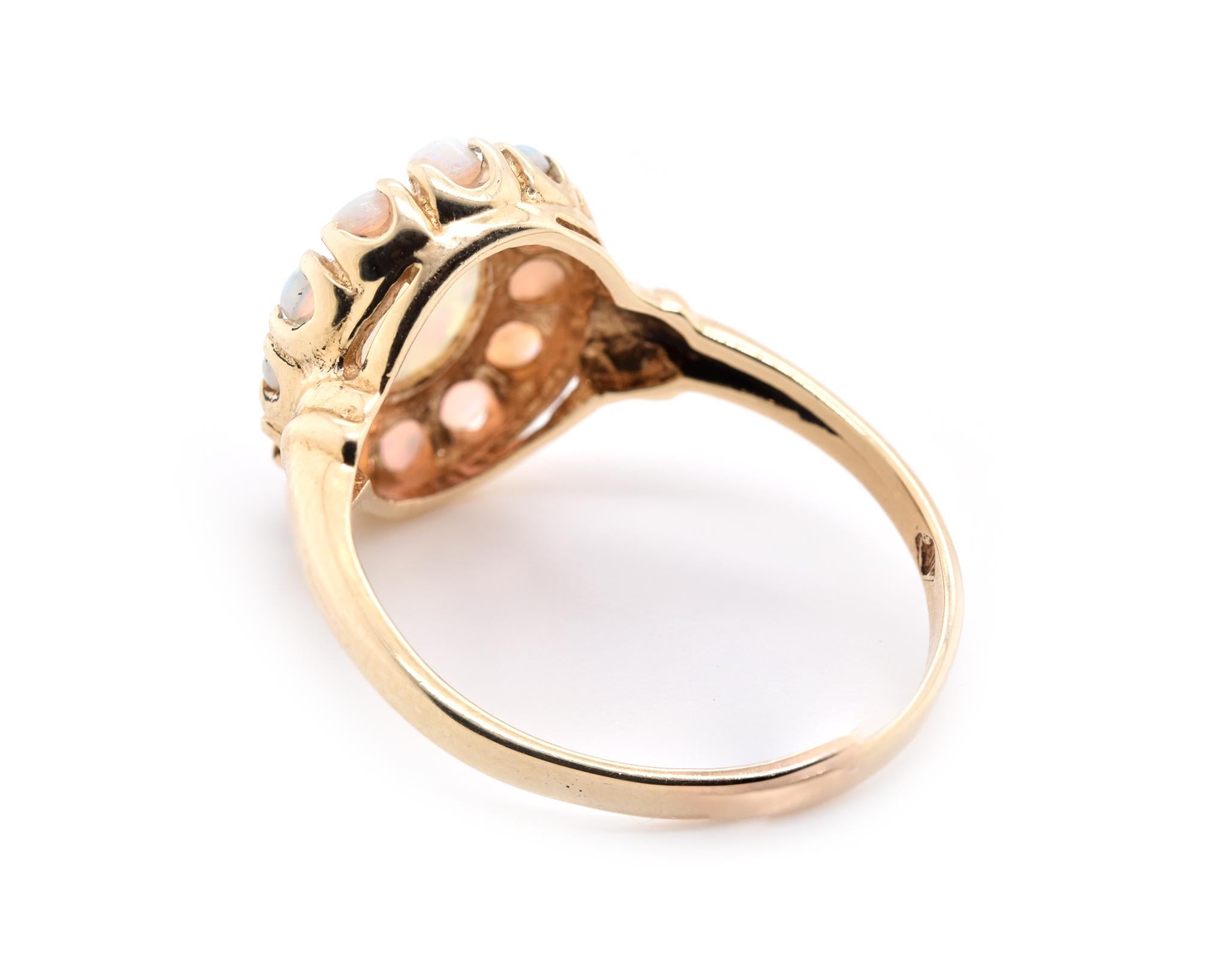 Women's or Men's 10 Karat Yellow Oval Cabochon Cut Opal Ring