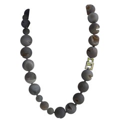 10mm, 16mm, 
20mm Grey Druzy Agate Quartz 925 Sterling Silver Gemstone Necklace