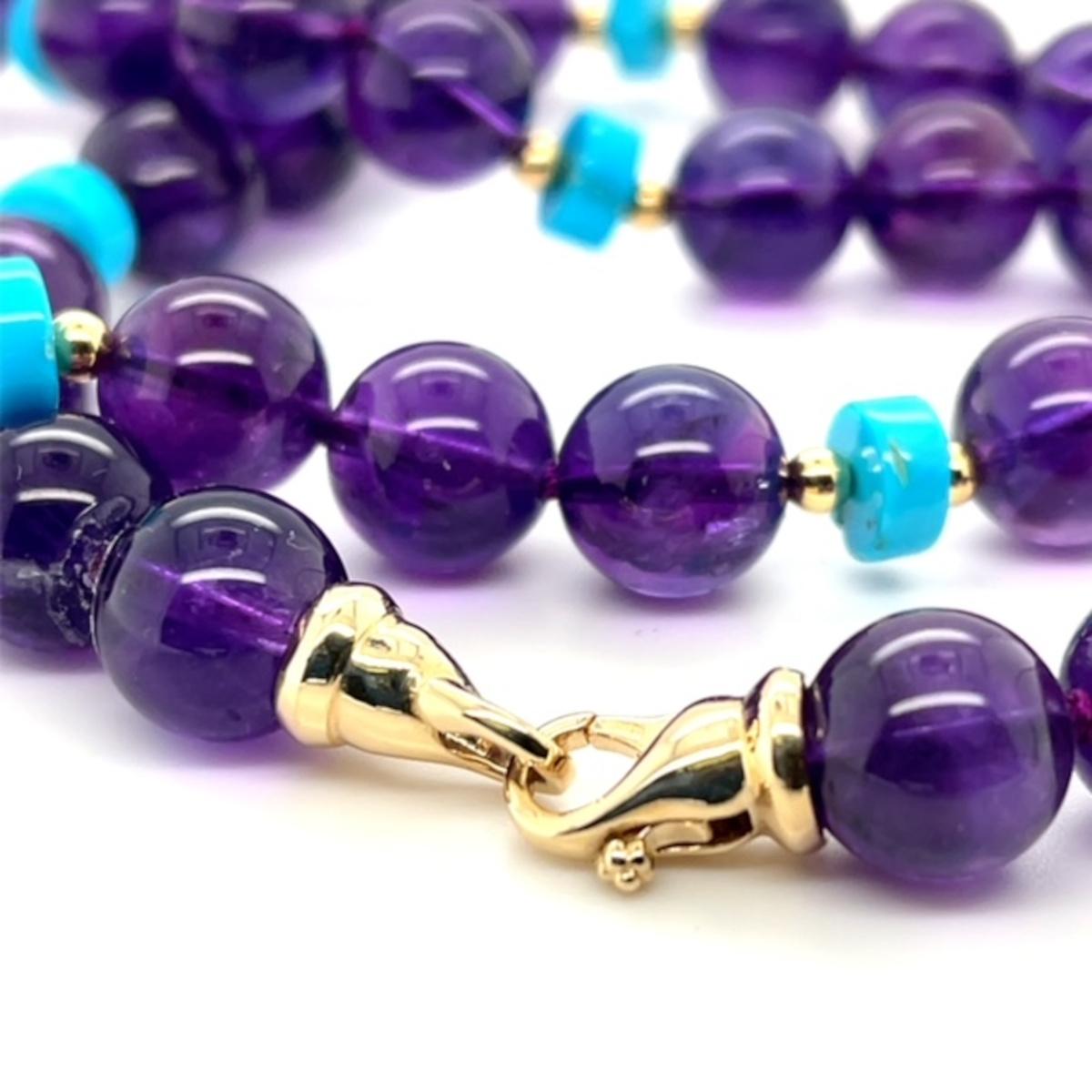 Artisan Amethyst and Sleeping Beauty Turquoise Rondelle Bead Necklace