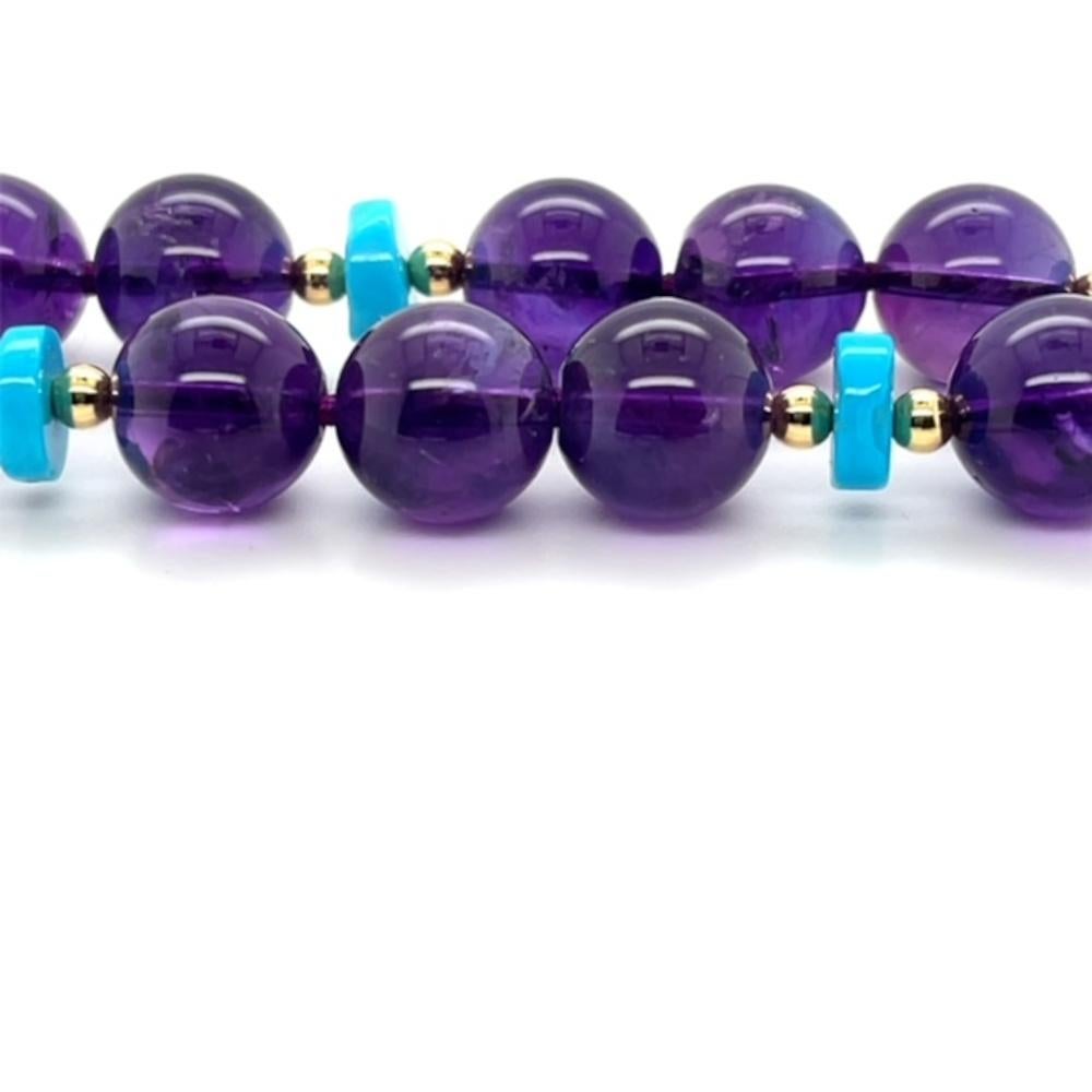 Amethyst and Sleeping Beauty Turquoise Rondelle Bead Necklace In New Condition In Los Angeles, CA