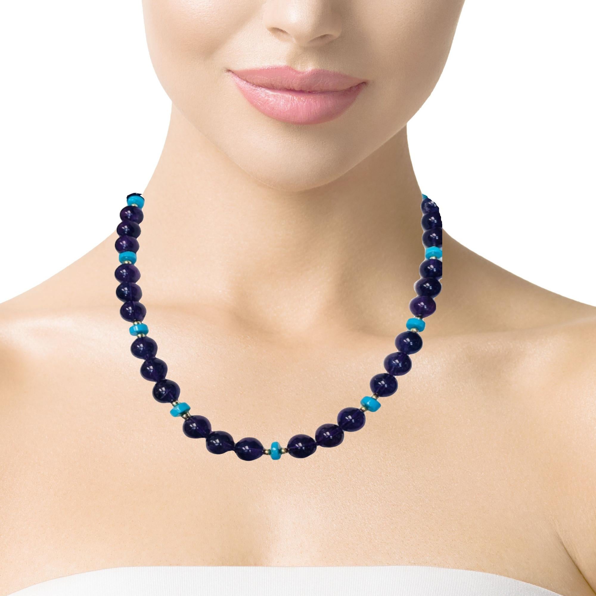 Women's Amethyst and Sleeping Beauty Turquoise Rondelle Bead Necklace