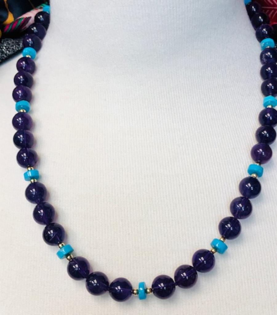 Amethyst and Sleeping Beauty Turquoise Rondelle Bead Necklace 1