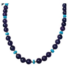 Amethyst and Sleeping Beauty Turquoise Rondelle Bead Necklace