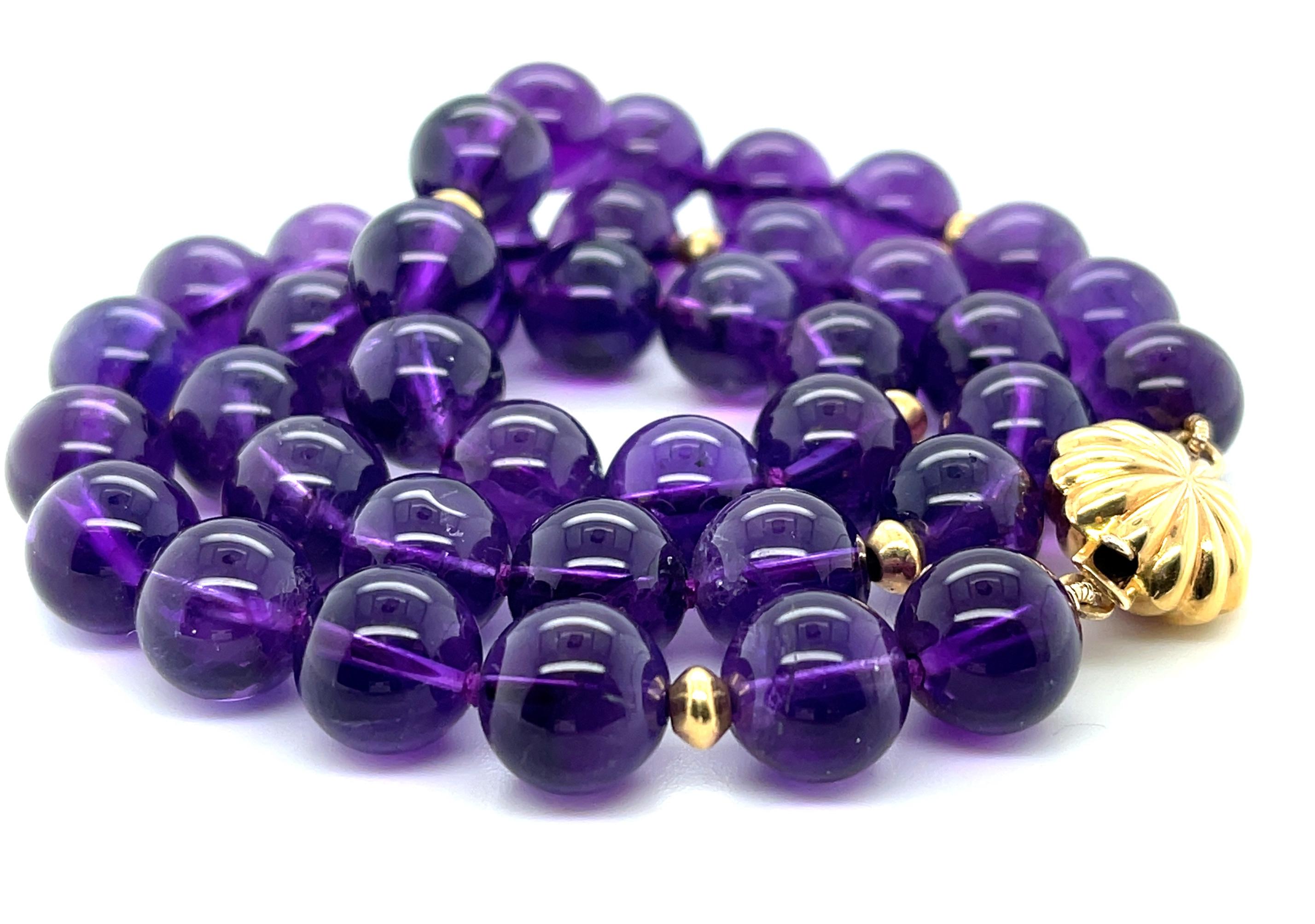 Artisan 10mm Amethyst Bead Necklace with Yellow Gold Accents, 18 Inches  For Sale