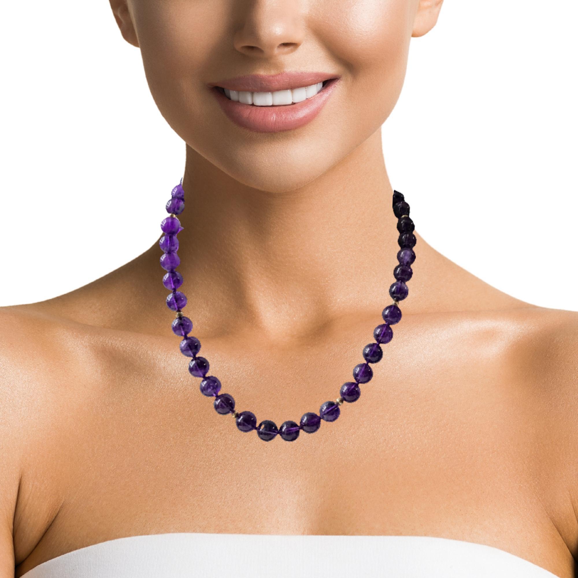 10mm Amethyst Bead Necklace with Yellow Gold Accents, 18 Inches  For Sale 1