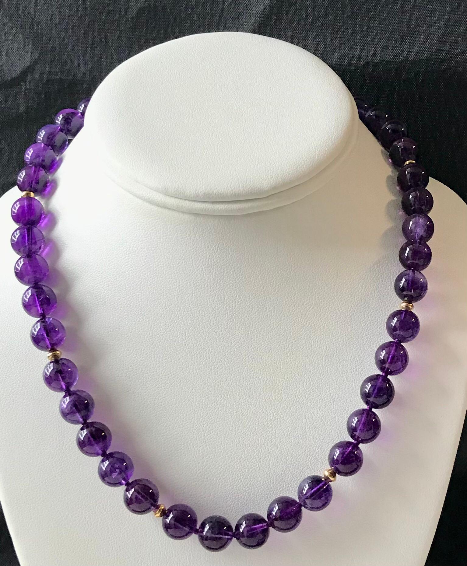 10mm Amethyst Bead Necklace with Yellow Gold Accents, 18 Inches  For Sale 3
