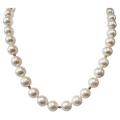 10mm and 7mm White Pearl Beaded Necklace with 18k Yellow Gold Accents