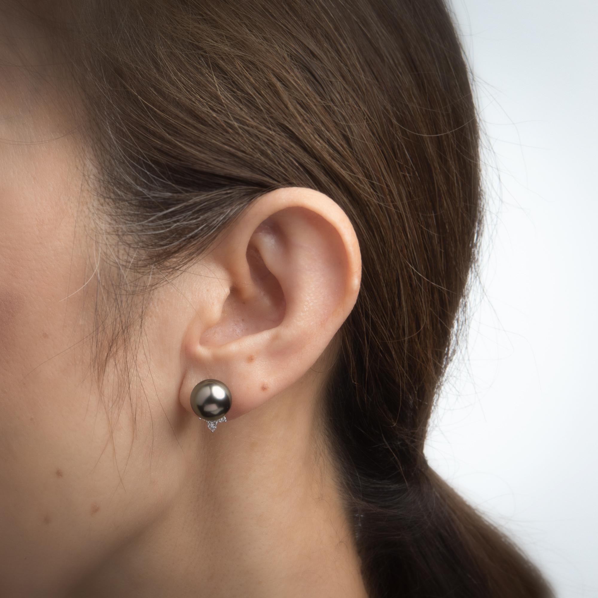 black pearl stud earrings with diamond pave