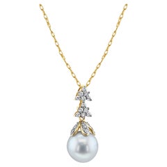 10mm Dangling Pearl Necklace with Diamond Accents .25cttw 14k Yellow Gold